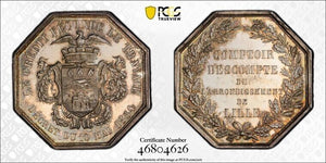 1854 France Arrondissement Of Lille Jeton PCGS MS62 Lot#G4961 Silver! Nice UNC!