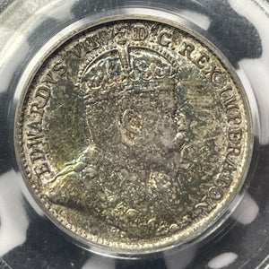 1908 Canada 5 Cents PCGS AU58 Lot#G5040 Silver! Small "8" Variety