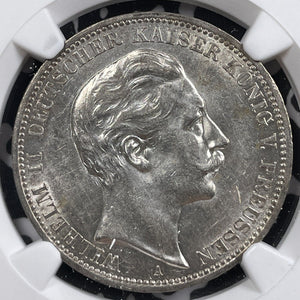 1912-A Germany Prussia 3 Mark NGC MS61 Lot#G6573 Silver! Nice UNC!