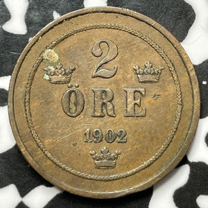 1902 Sweden 2 Ore Lot#M8184