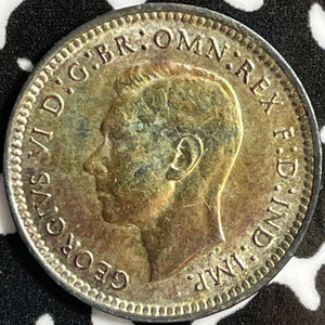 1943 Australia 3 Pence Threepence Lot#D4856 Silver! High Grade! Beautiful!