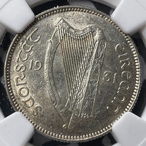 1931 Ireland 1 Shilling NGC MS61 Lot#G6565 Silver! Nice UNC! Key Date!