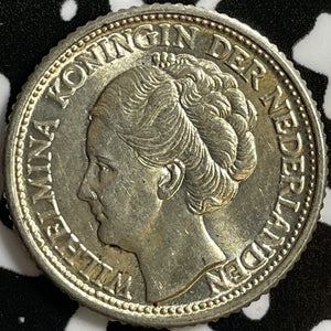1944 Netherlands 25 Cents Lot#D4888 Silver! High Grade! Beautiful!