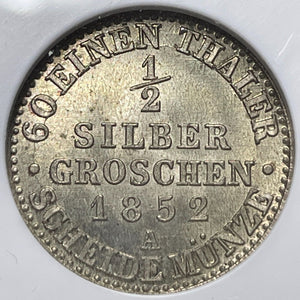 1852-A Germany Prussia 1/2 Groschen NGC MS67 Lot#G6281 Gem BU! Solo Top Graded!
