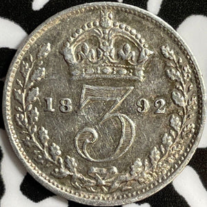 1892 Great Britain 3 Pence Threepence Lot#D4823 Silver!
