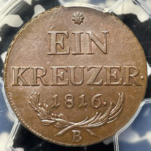 1816-B Austria 1 Kreuzer PCGS MS63BN Lot#G4616 Choice UNC!