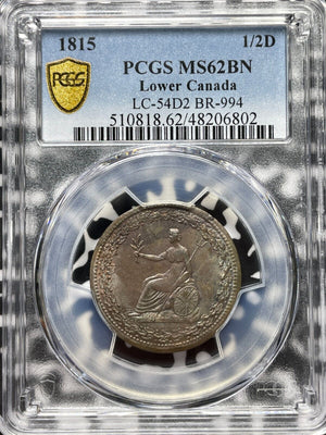 1815 Lower Canada Spread Eagle 1/2 Penny Token PCGS MS62BN Lot#G6782 Breton-994