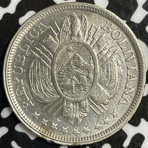 1892 Bolivia 50 Centavos Lot#M9482 Silver! Nice Detail, Cleaned