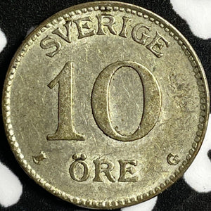 1929 Sweden 10 Ore Lot#D6233 Silver! High Grade! Beautiful!
