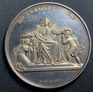 U/D Germany Religious "He Blessed Them" Medal By Loos Lot#JM6392 Silver! 43mm