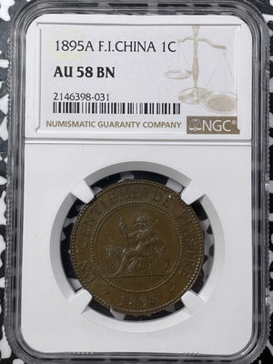 1895-A French Indo-China 1 Centimes NGC AU58BN Lot#G5986 Key Date!