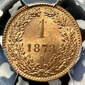 1873-A Austria 1 Kreuzer PCGS MS65RD Lot#G4446 Gem BU!