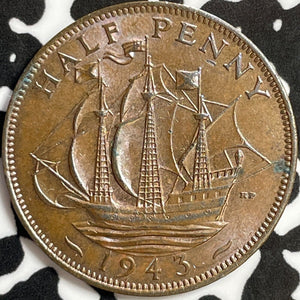 1943 Great Britain 1/2 Penny Half Penny Lot#D3266 Nice!