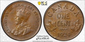 1924 Canada Small Cent PCGS AU58 Lot#G6786