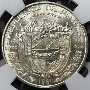 1961 Panama 1/2 Balboa NGC MS65 Lot#G6389 Silver! Gem BU!