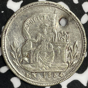 1854 Bolivia 1 Sol Proclamation Lot#M9508 Silver! Holed