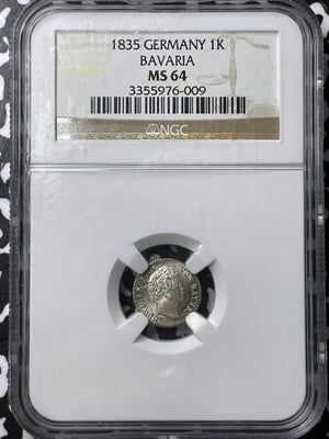 1835 Germany Bavaria 1 Kreuzer NGC MS64 Lot#G6328 Choice UNC!