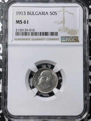 1913 Bulgaria 50 Stotinki NGC MS61 Lot#G6843 Silver! Nice UNC!