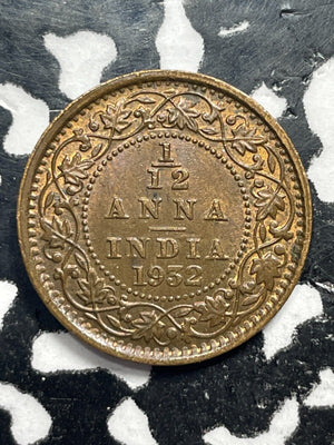 1932 India 1/12 Anna Lot#M0225 High Grade! Beautiful!