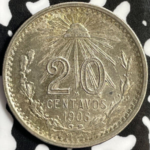 1906 Mexico 20 Centavos Lot#M8999 Silver! Nice!