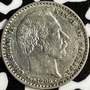 1905 Denmark 25 Ore Lot#D1601 Silver! Nice!