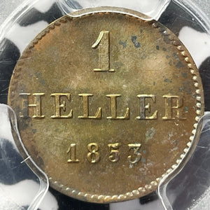 1853 Germany Frankfurt 1 Heller PCGS MS64BN Lot#G6250 Choice UNC!