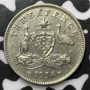 1936 Australia 3 Pence Threepence Lot#D2460 Silver! Nice!