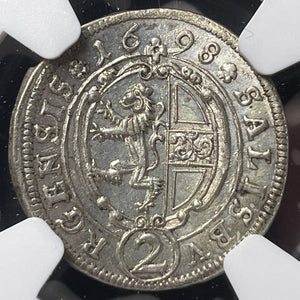 1698 Austria Salzburg 2 Kreuzer NGC MS65 Lot#G6833 Silver! Gem BU!