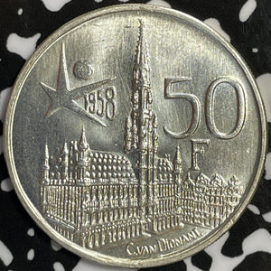 1958 Belgium 50 Francs Lot#M9523 Silver! High Grade! Beautiful!