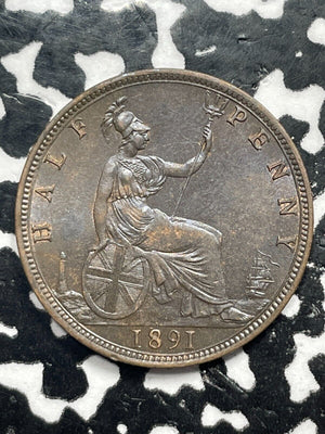 1891 Great Britain 1/2 Penny Lot#M0167 High Grade! Beautiful!