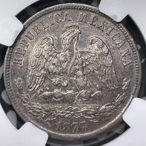 1877-Ho F Mexico 50 Centavos NGC AU55 Lot#G6051 Silver! Very Scarce!