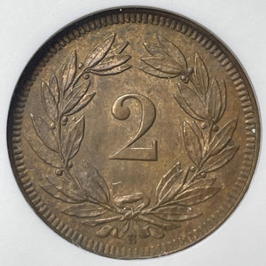 1913-B Switzerland 2 Rappen ANACS MS62RB Lot#G6337 Nice UNC!