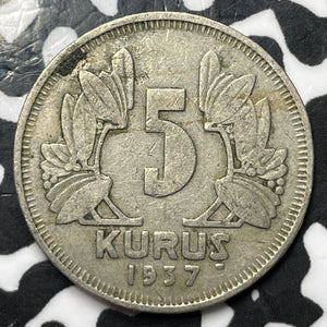 1937 Turkey 5 Kurus Lot#D2101