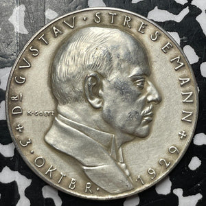 1929 Germany Death Of Gustav Stresemann Medal By Karl Goetz Lot#JM5580 Silver!