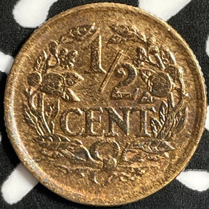 1936 Netherlands 1/2 Cent Half Cent Lot#M8974 High Grade! Beautiful!
