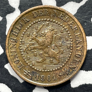 1901 Netherlands 1/2 Cent Half Cent Lot#M1968 High Grade! Beautiful!