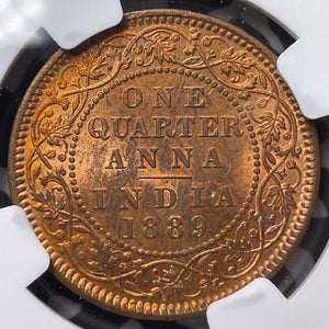1889 India 1/4 Anna NGC MS64RB Lot#G6859 Choice UNC!