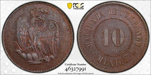 (c.1890) Mexico Hacienda De Tuxpango 10 Centavos Token PCGS MS63BN Lot#G4403