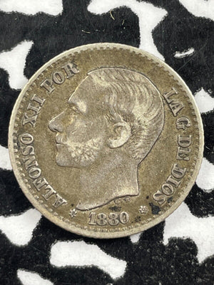 1880 Spain 50 Centimos Lot#M2519 Silver!