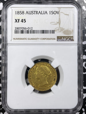 1858 Australia 1 Sovereign NGC XF45 Lot#G6682 Gold!