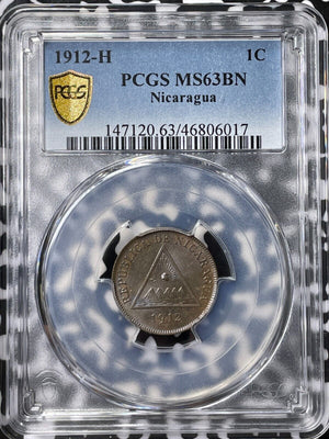 1912-H Nicaragua 1 Centavo PCGS MS63BN Lot#G4871 Choice UNC!