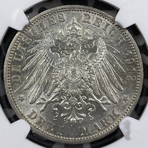 1912-A Germany Prussia 3 Mark NGC MS61 Lot#G6573 Silver! Nice UNC!