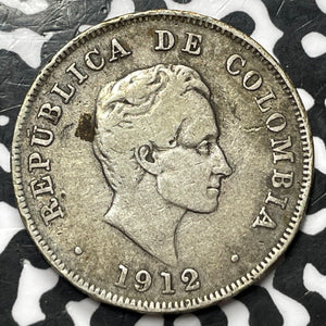 1912 Colombia 50 Centavos Lot#D6777 Silver!