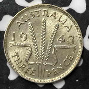1943 Australia 3 Pence Threepence Lot#M8751 Silver! High Grade! Beautiful!
