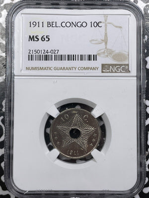 1911 Belgian Congo 10 Centimes NGC MS65 Lot#G6878 Gem BU!