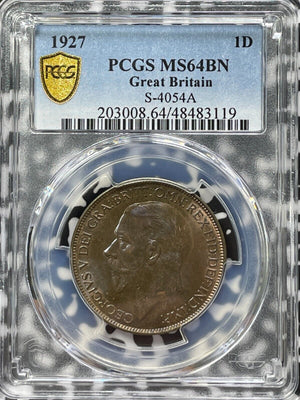 1927 Great Britain 1 Penny PCGS MS64BN Lot#G5838 Choice UNC! S-4054A