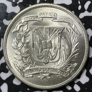 1955 Dominican Republic 1 Peso Lot#JM6022 Large Silver! High Grade! Beautiful!