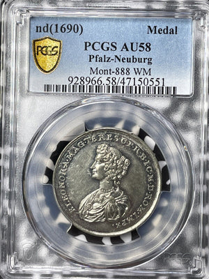 (1690) Germany Pfalz-Neuburg Eleonore Therese Medal PCGS AU58 Lot#G5572 Silver!