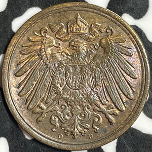 1900-D Germany 1 Pfennig Lot#M9605 High Grade! Beautiful!