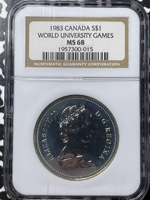 1983 Canada $1 Dollar NGC MS68 Lot#G6444 Gem BU! World University Games